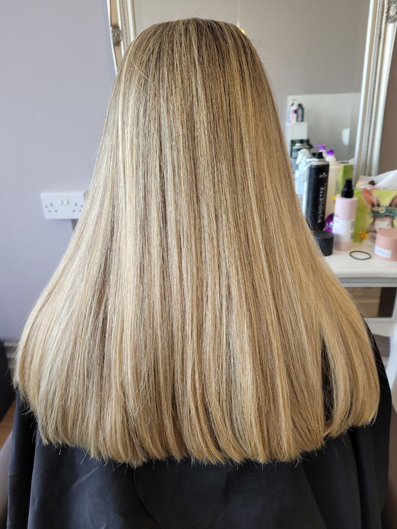 long blonde hair from the back