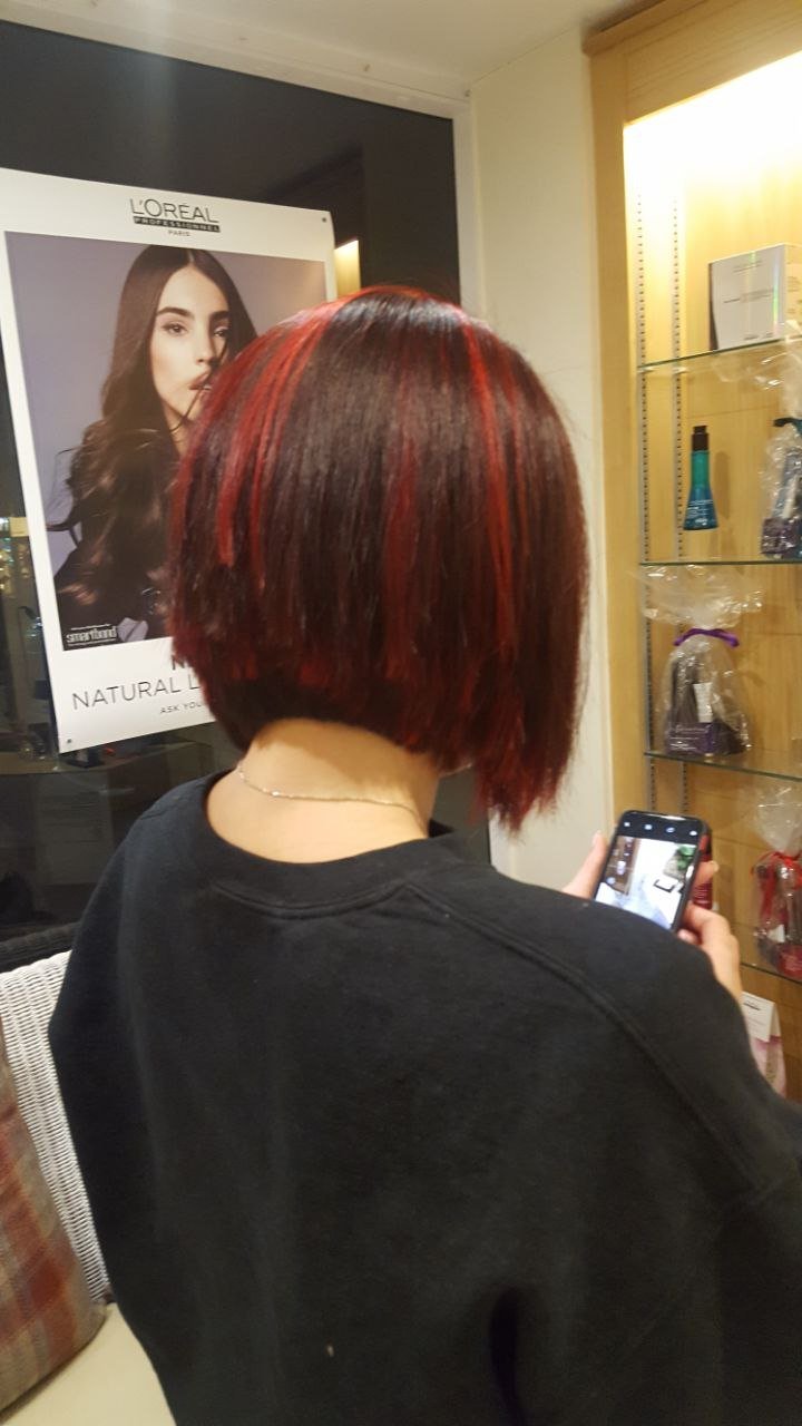 short red bobbed hair from the back view